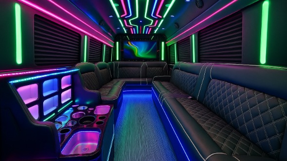 Interior of Charter Bus Company Dunwoody's Party Bus in Dunwoody
